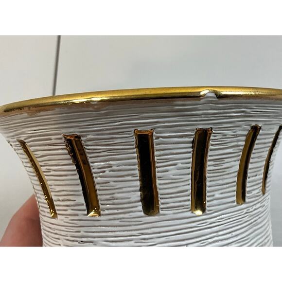Vintage Fratelli Fanciullacci Sgraffito Italian Pottery White & Gold MCM - Picture 5 of 8